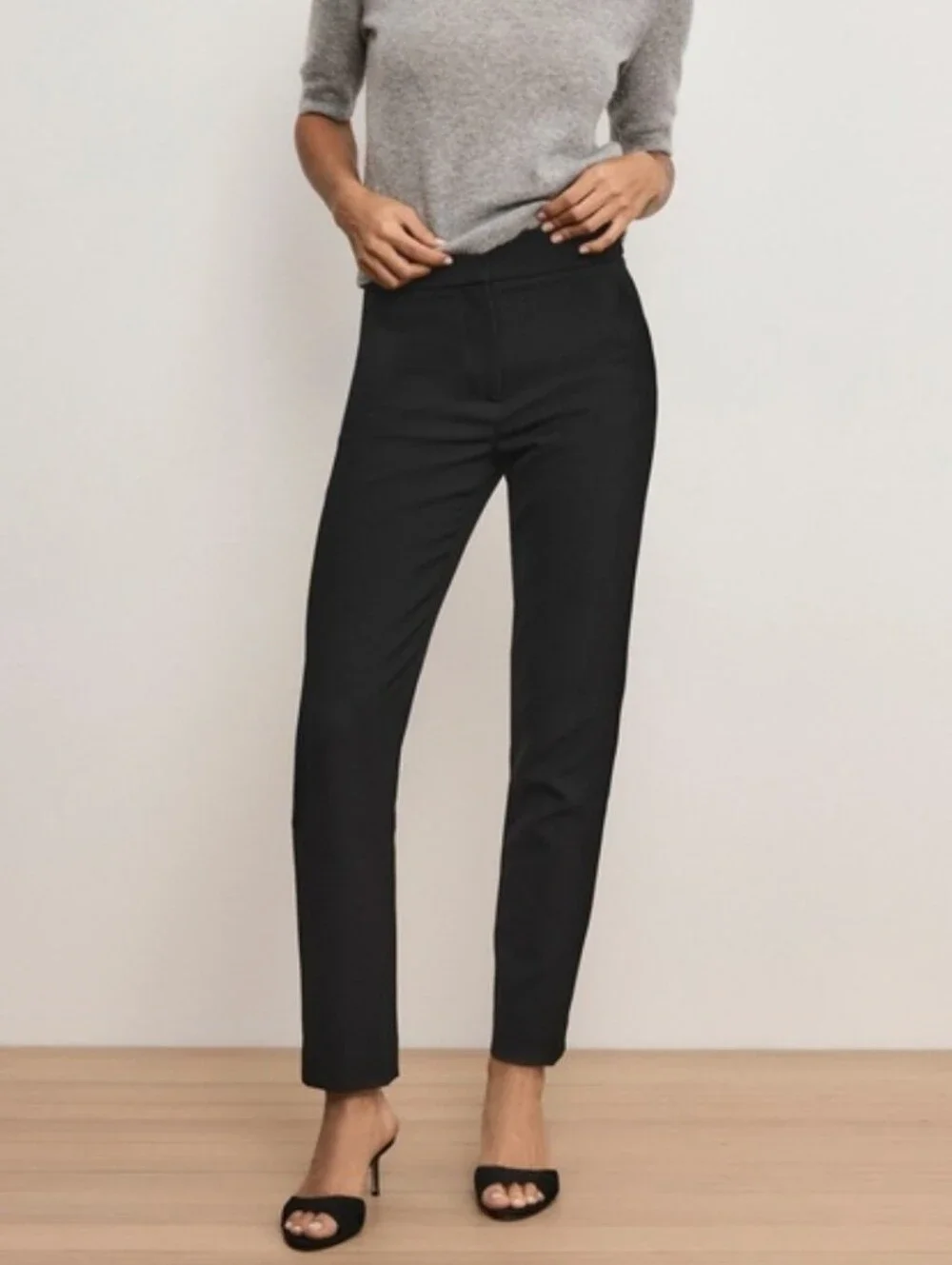 Veronica Beard Renzo Clean Waistband Pant Black Cropped Slim Leg Wool Pant Sz  2